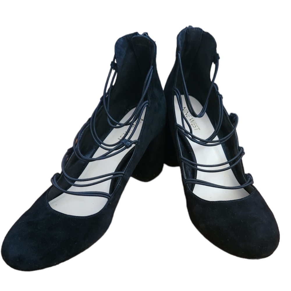 Nine West Size 9.5 Chunk Heel Button Strap-Up Women's Shoe